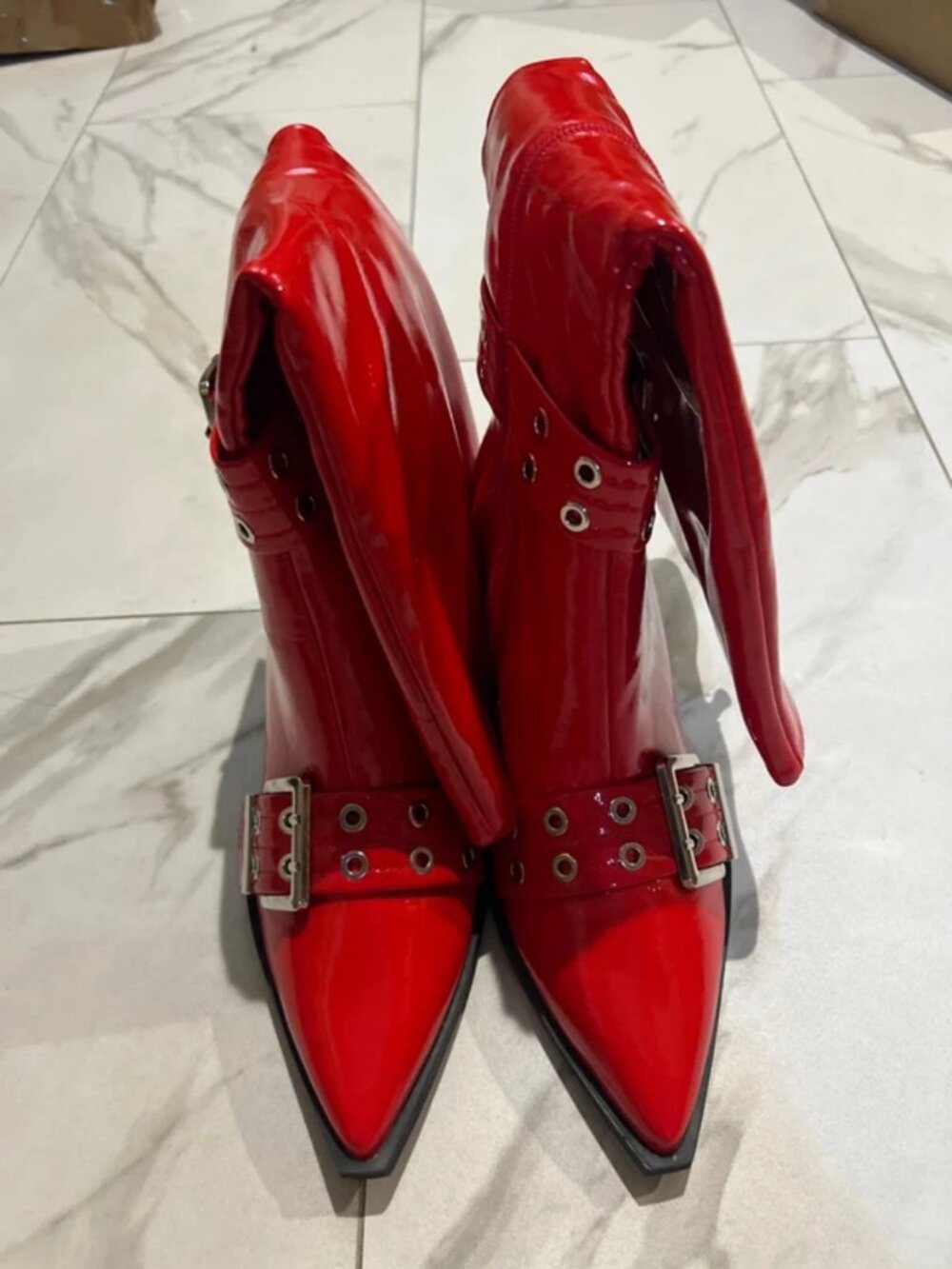 Red and black boots
